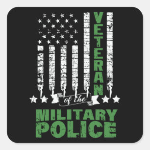 Veteran vid militärpolisen - US Flagga Fyrkantigt Klistermärke