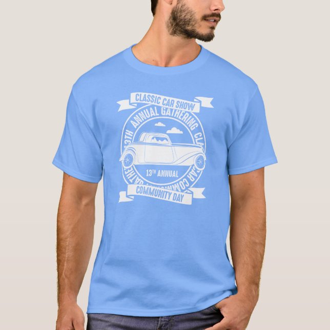 Veteranbilsshow community dag vänner t shirt (Framsida)