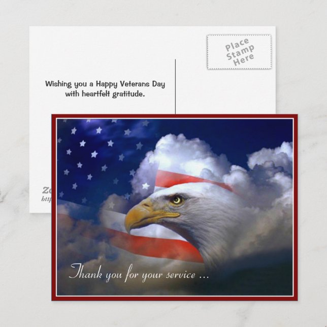 Veterandagen American Flagga and Eagle Postcard Vykort (Fram/baksida)