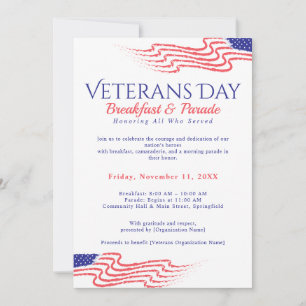 Veterandagen Frukost Parad Patriotisk Inbjudningar