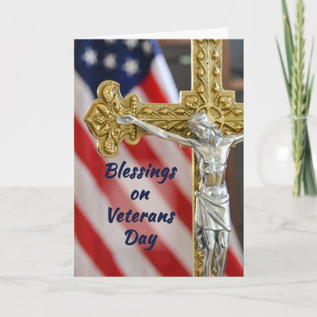 Veterandagen Religiösa Patriotic Kor och Flagga Kort (Framsida)