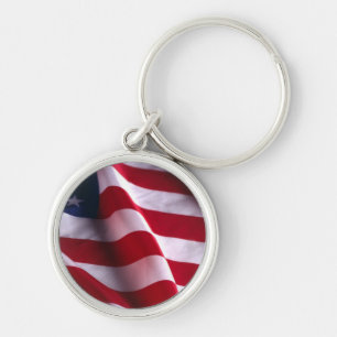 Veterandagen Tack, Patriotisk amerikansk Flagga Rund Silverfärgad Nyckelring