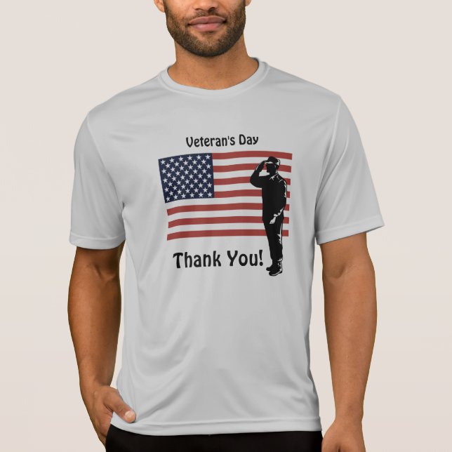 Veterandagen Tack! Soldier American Flagga T Shirt (Framsida)