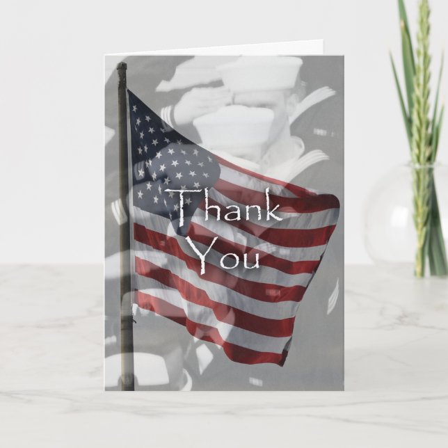 Veterandagen Tack, US Flagga, militärt foto Tack Kort (Framsida)