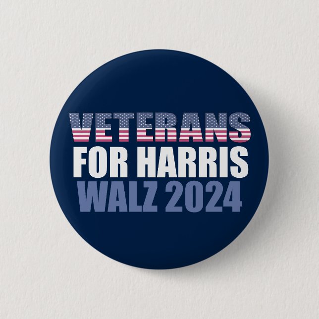 Veteraner för Harris Walz 2024 Val Blue Knapp (Framsida)