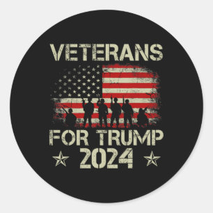 Veteraner for Trump 2024 American Flagga 4:e juli Runt Klistermärke