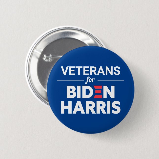 Veteraner i Anpassningsbarna Biden Harris Text Blu Knapp (Framsida & baksida)