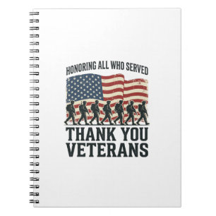 Veteraner Tack Amerikansk Patriotisk Militär Flagg Anteckningsbok