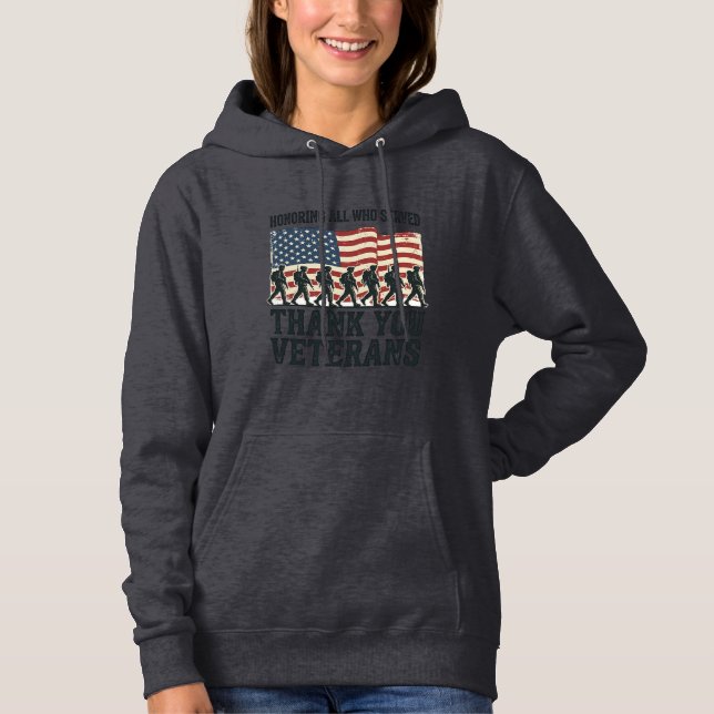 Veteraner Tack Patriotisk Militär Flagg T-Shirt D (Framsida)