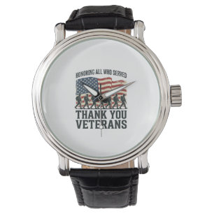 Veteraner Tack Patriotisk Militär Flagg T-Shirt D Armbandsur