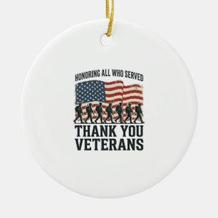 Veteraner Tack Patriotisk Militär Flagg T-Shirt D Julgransprydnad Keramik