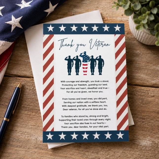 Veteraner Tack | Patriotisk Tacksamhet Kort (Veterans Thank You | Patriotic Appreciation Card
)