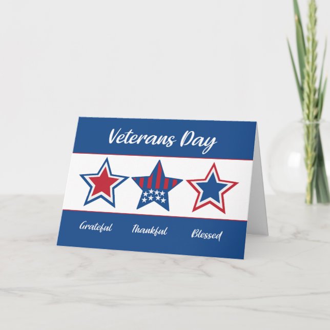 Veteranernas dag tacksam och välsignad patriotisk  kort (Framsida)