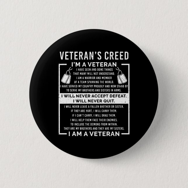 Veteran's Creed Patriotkrig Usa-ed Edsbabbe  Knapp (Framsida)
