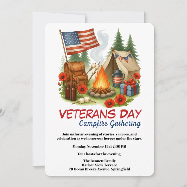 Veterans Day | Campfire Gathering Inbjudningar (Framsida)
