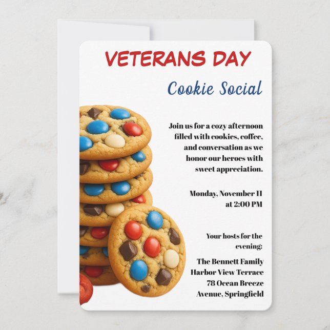 Veterans Day | Cookie Social Celebration Inbjudningar (Framsida)