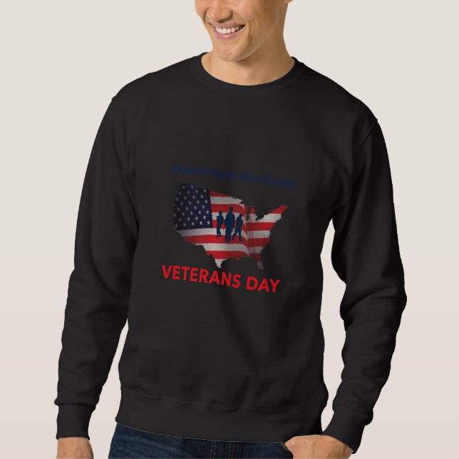 Veterans Day Distress American Flagga Proud Hero Lång Ärmad Tröja (Framsida)