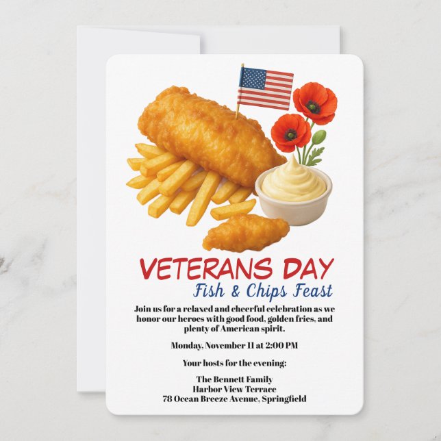 Veterans Day | Fish and chips Celebration Inbjudningar (Framsida)