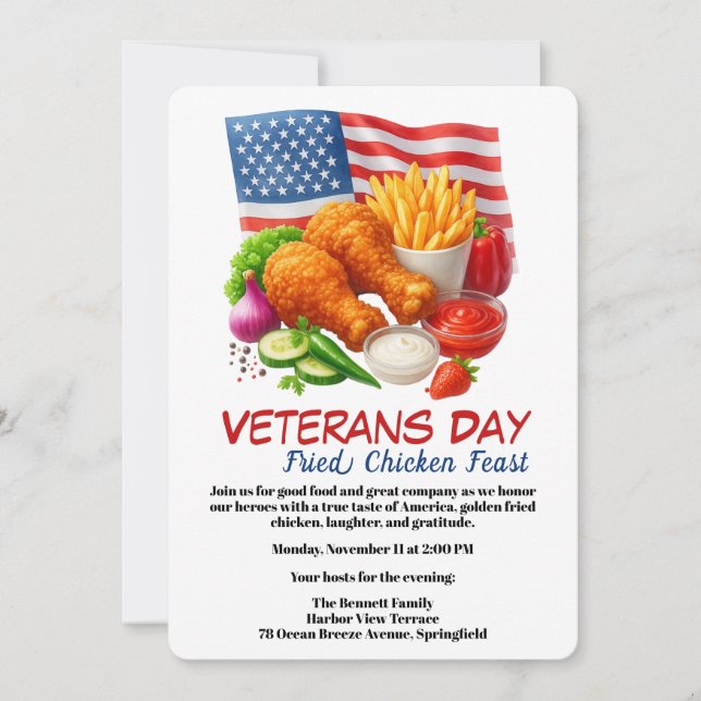 Veterans Day Invitation | Fried Chicken Feast Inbjudningar (Framsida)
