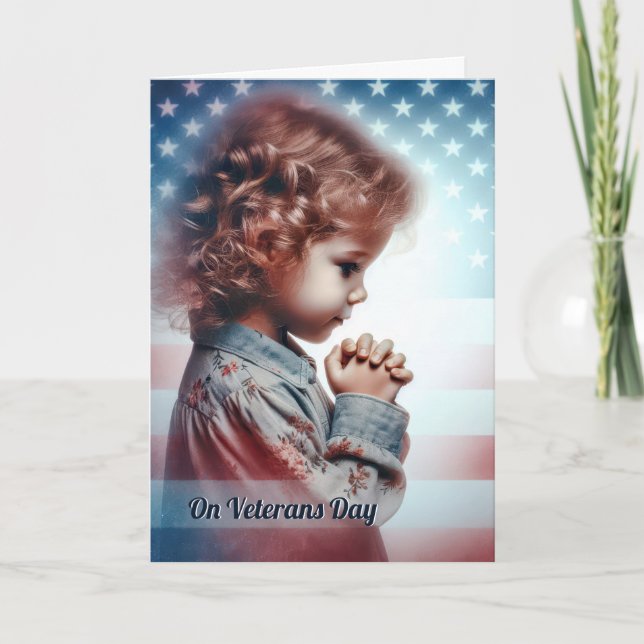 Veterans Day Little American Girl Praying Kort (Framsida)