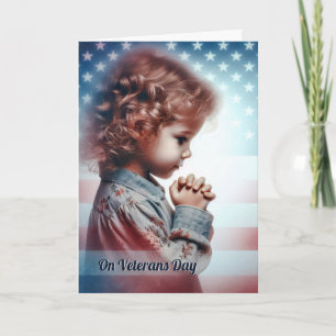Veterans Day Little American Girl Praying Kort