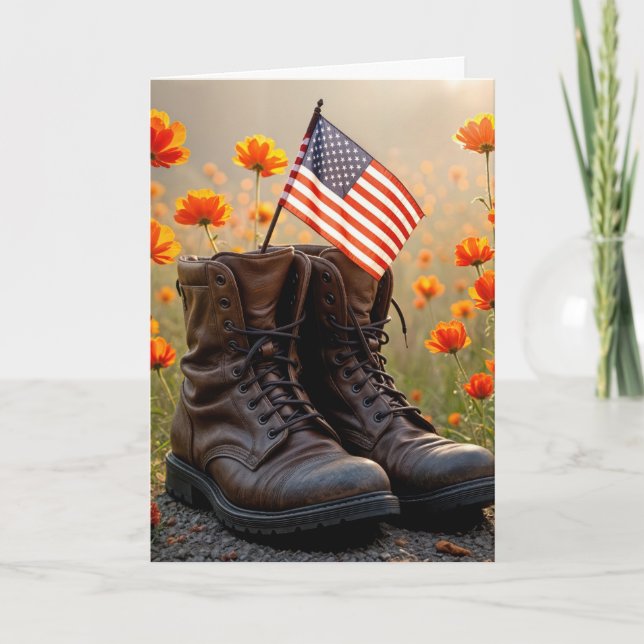 Veterans Day Military Combat Boots and Flag Kort (Framsida)