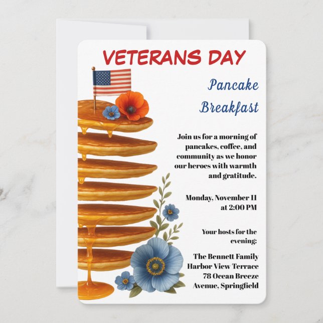 Veterans Day | Pancake Breakfast Celebration Inbjudningar (Framsida)