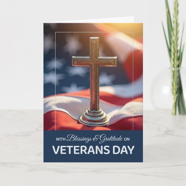 Veterans Day Religious Faith Gratitude Cross Flag Kort (Framsida)