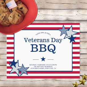 Veterans Day Stars Rand Modern Patriotic BBQ Inbjudan Vykort