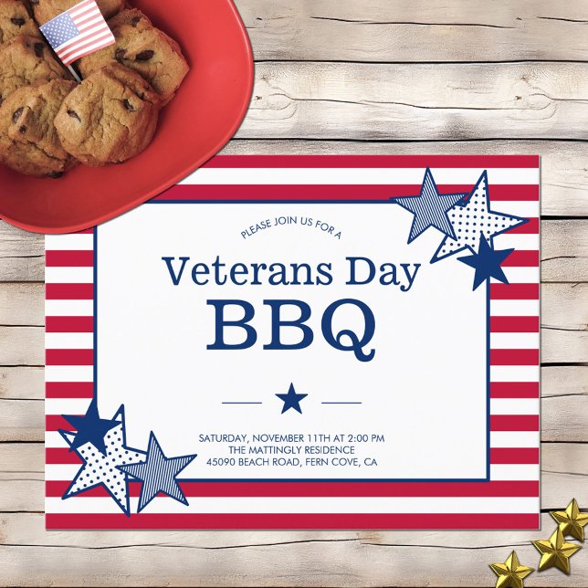 Veterans Day Stars Rand Modern Patriotic BBQ Inbjudan Vykort (Skapare uppladdad)