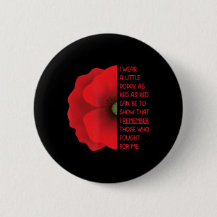 Veterans Day USA Memorial Lest we Glömd Red Poppy Knapp