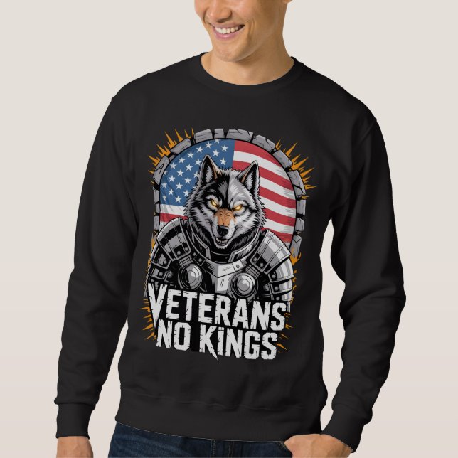 Veterans No Kings Wolf Design for Proud Military Lång Ärmad Tröja (Framsida)