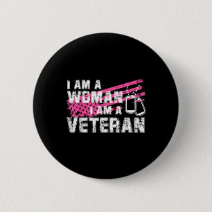 Veteransk kvinnlig Rosa USA flagga Veterans Day Knapp