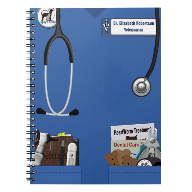 Veterinär- blått skurar & stoppa i fickan design anteckningsbok med spiral (Framsidan)