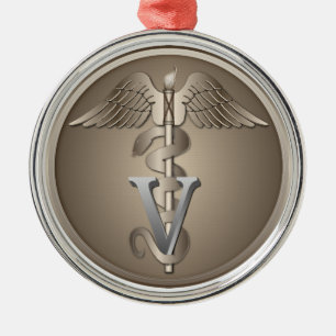 Veterinär- Caduceus Julgransprydnad Metall
