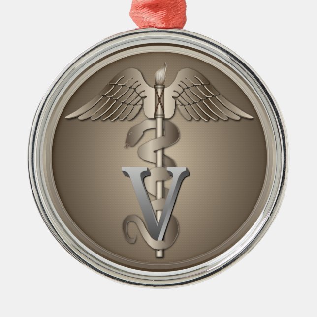 Veterinär- Caduceus Julgransprydnad Metall (Framsidan)