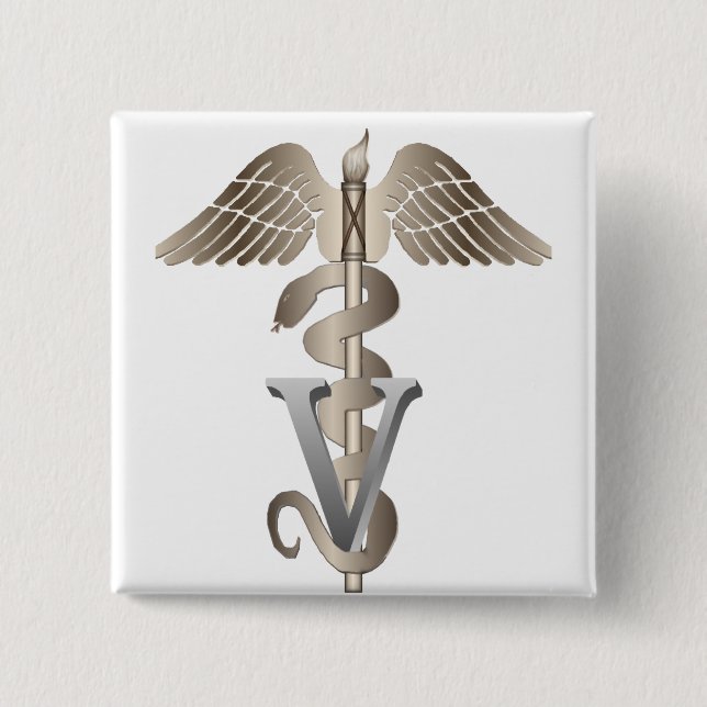 Veterinär- Caduceus Knapp (Framsida)