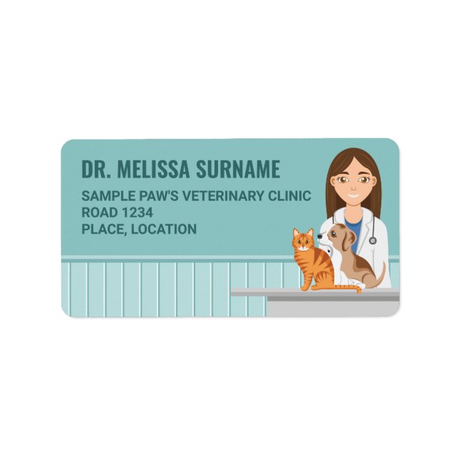 Veterinär Clinic Vet Woman Pet Animal Doktor Adressetikett (Framsidan)