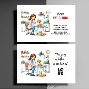 Veterinär Clinical Cute Girl Puppy & Cat Visitkort