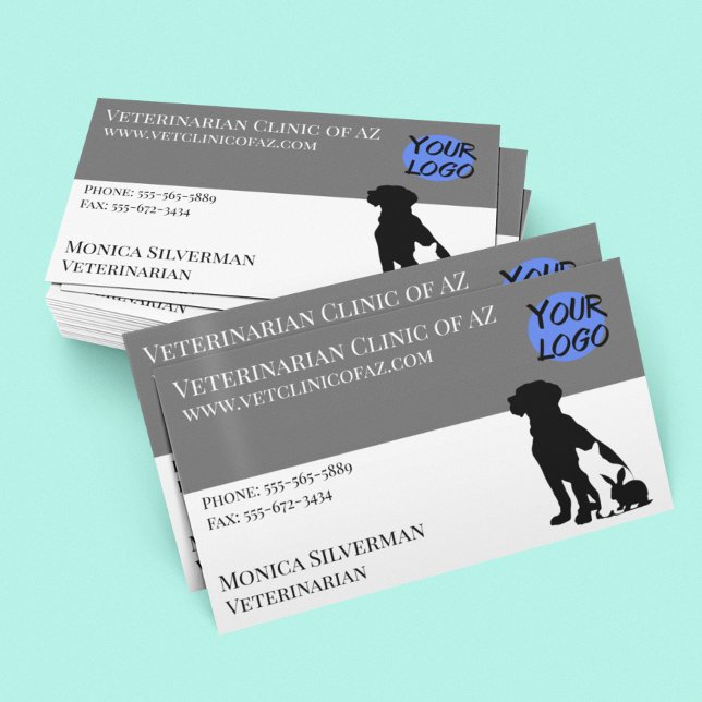 Veterinär Djur Paw Svart Grå Block Din Logotyp Visitkort (Skapare uppladdad)