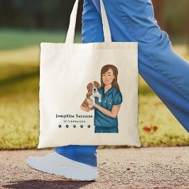 Veterinär Djurdoktor Vet Kvinna Och Valp DVM Tygkasse