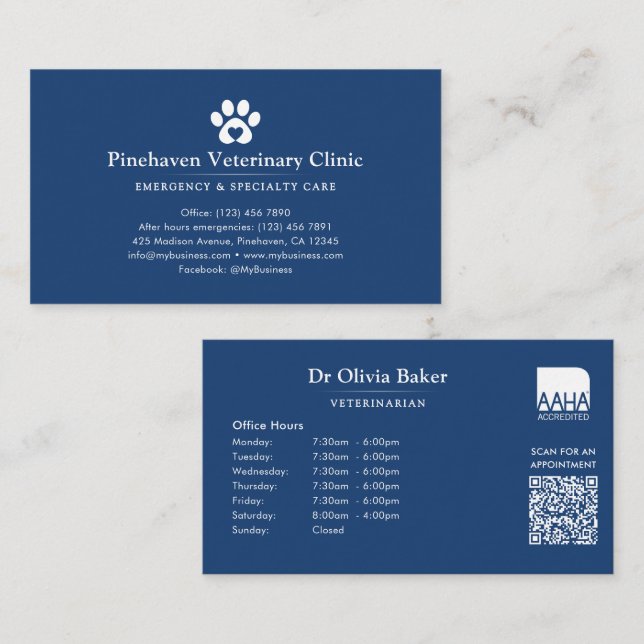 Veterinär / Djurhus QR-kod Visitkort (Fram/baksida)