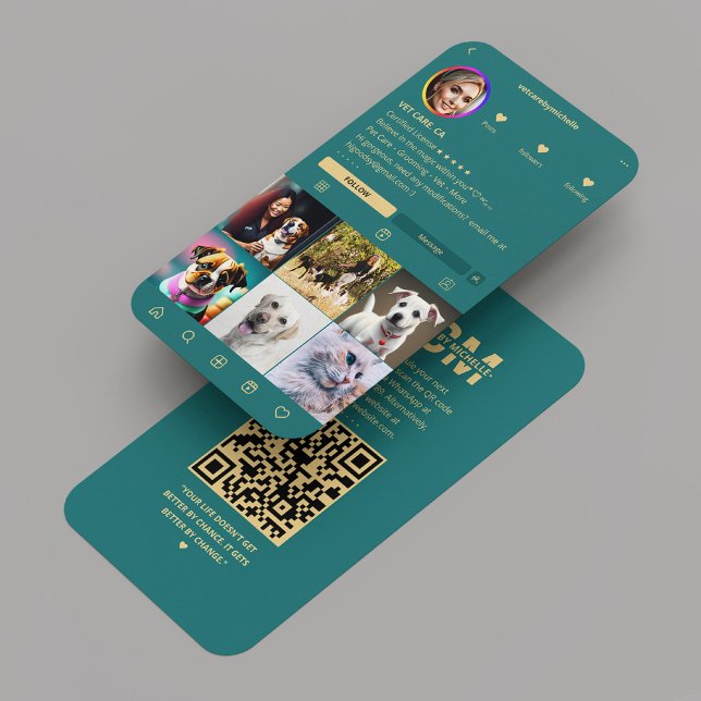 Veterinär Djuromsorg veterinär Instagram Teal Visitkort (Veterinary Pet Care Veterinarian Instagram Teal)