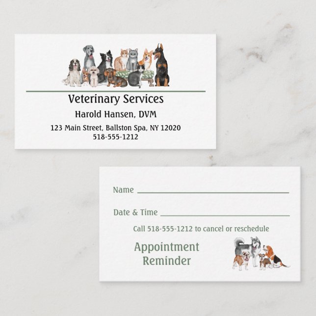 Veterinär- eller sällskapsdjurssektorn visitkort (Fram/baksida)