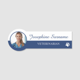 Veterinär eller veterinärtekniker Foto och namn Bl Namnbricka