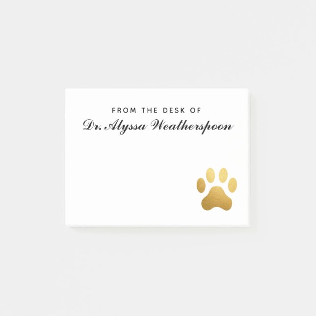 Veterinär Faux Gold Foil Pawprint Personlig Post-it Block (Framsida)