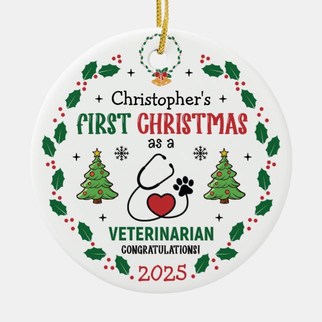 Veterinär Första julen Personlig Ornament (Framsidan)