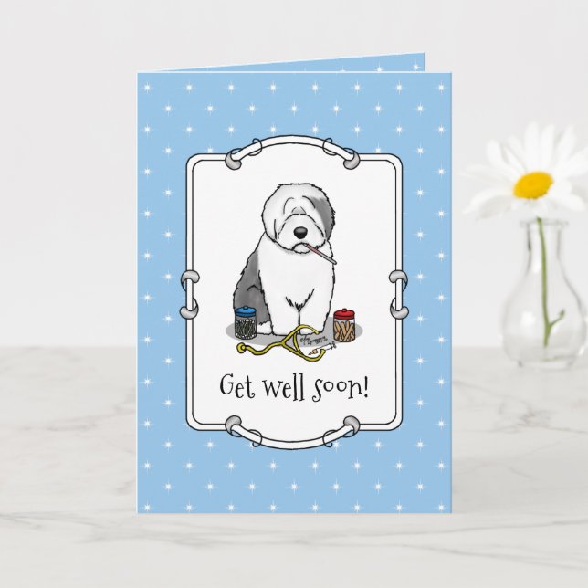 Veterinär Gamle English Sheepdog Cute Get well Kort (Liten växt)