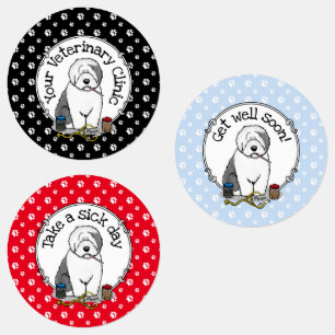 Veterinär Gamle English Sheepdog Grått 1 Cute Vet Klistermärke