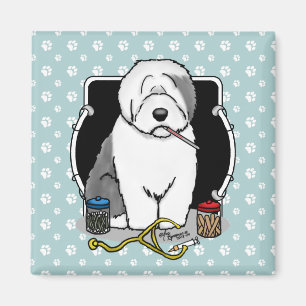 Veterinär Gamle English Sheepdog Grått 1 Cute Vet Magnet